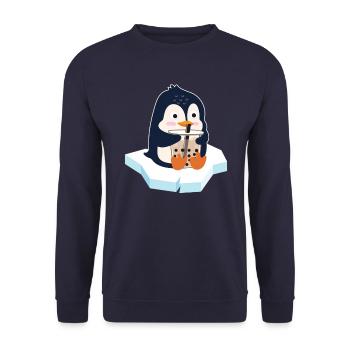 Kawaii Pinguin Bubble Tea Boba Tea Pinguin - Unisex Pullover - Navy - Vorne - Alina (178cm) & Michal (187cm)