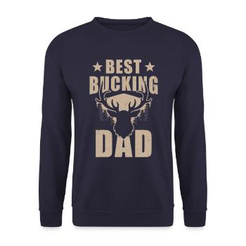 Hunter Dad Design Bester Bockiger Vater - Unisex Pullover - Navy - Vorne - Alina (178cm) & Michal (187cm)