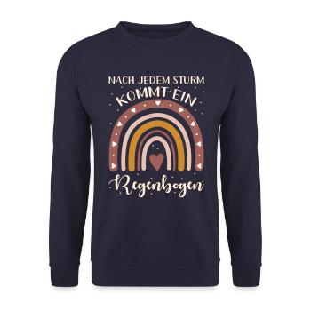 Nach Jedem Sturm Kommt Ein Regenbogen - Unisex Pullover - Navy - Vorne - Alina (178cm) & Michal (187cm)