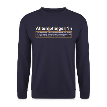Altenpflegerin Definition - Unisex Pullover - Navy - Vorne - Alina (178cm) & Michal (187cm)
