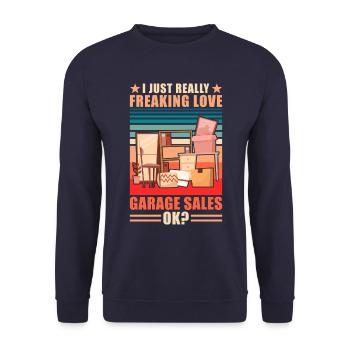 Garage sale slogan - Unisex Sweatshirt - navy - Front - Alina (178cm) & Michal (187cm)