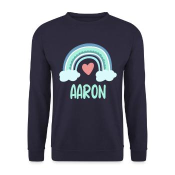Aaron Name Regenbogen Baby - Unisex Pullover - Navy - Vorne - Alina (178cm) & Michal (187cm)