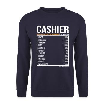 Kassierer tageswerte Lustige Kassiererin - Unisex Pullover - Navy - Vorne - Alina (178cm) & Michal (187cm)
