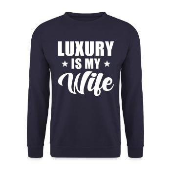 Ehefrau Ehemann Design Luxus Ist Meine Ehefrau - Unisex Pullover - Navy - Vorne - Alina (178cm) & Michal (187cm)