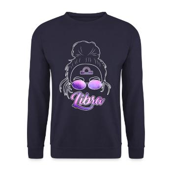Waage Sternzeichen Geschenk Waage - Unisex Pullover - Navy - Vorne - Alina (178cm) & Michal (187cm)