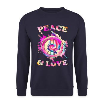 Frieden Liebe Hippie - Unisex Pullover - Navy - Vorne - Alina (178cm) & Michal (187cm)
