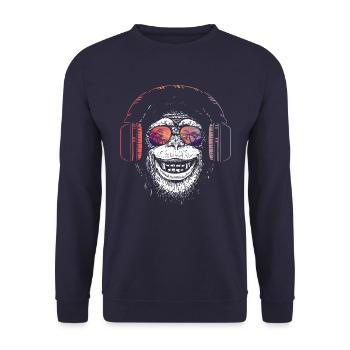 Affe Dj Kopfhörer - Unisex Pullover - Navy - Vorne - Alina (178cm) & Michal (187cm)