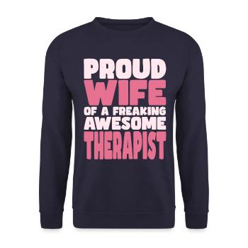 Proud Wife of A Damn Good Therapist - Unisex Sweatshirt - navy - Front - Alina (178cm) & Michal (187cm)
