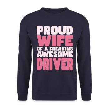 Proud Wife of A Damn Good Driver - Unisex Sweatshirt - navy - Front - Alina (178cm) & Michal (187cm)