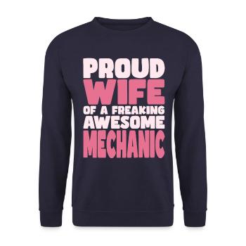 Proud Wife of A Damn Good Mechanic - Unisex Sweatshirt - navy - Front - Alina (178cm) & Michal (187cm)