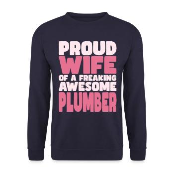 Proud Wife of A Damn Good Plumber - Unisex Sweatshirt - navy - Front - Alina (178cm) & Michal (187cm)