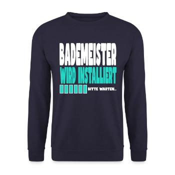 Bademeister wird installiert - Unisex Pullover - Navy - Vorne - Alina (178cm) & Michal (187cm)