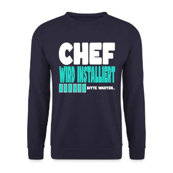 Chef wird installiert - Unisex Pullover - Navy - Vorne - Alina (178cm) & Michal (187cm)