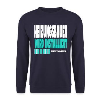 Heizungsbauer wird installiert - Unisex Pullover - Navy - Vorne - Alina (178cm) & Michal (187cm)