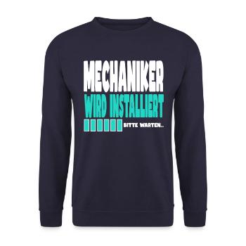 Mechaniker wird installiert - Unisex Pullover - Navy - Vorne - Alina (178cm) & Michal (187cm)
