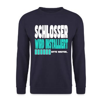 Schlosser wird installiert - Unisex Pullover - Navy - Vorne - Alina (178cm) & Michal (187cm)