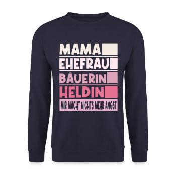 Bäuerin Mama Ehefrau Heldin - Unisex Pullover - Navy - Vorne - Alina (178cm) & Michal (187cm)