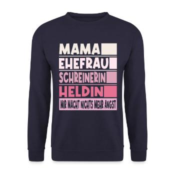 Schreinerin Mama Ehefrau Heldin - Unisex Pullover - Navy - Vorne - Alina (178cm) & Michal (187cm)