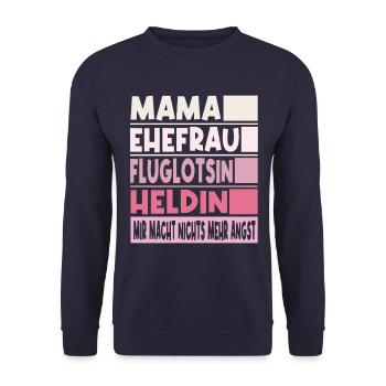 Fluglotsin Mama Ehefrau Heldin - Unisex Pullover - Navy - Vorne - Alina (178cm) & Michal (187cm)