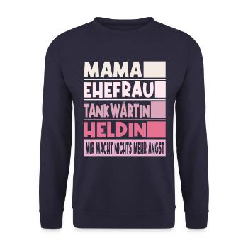 Tankwärtin Mama Ehefrau Heldin - Unisex Pullover - Navy - Vorne - Alina (178cm) & Michal (187cm)