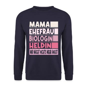 Biologin Mama Ehefrau Heldin - Unisex Pullover - Navy - Vorne - Alina (178cm) & Michal (187cm)