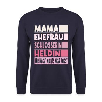 Schlosserin Mama Ehefrau Heldin - Unisex Pullover - Navy - Vorne - Alina (178cm) & Michal (187cm)