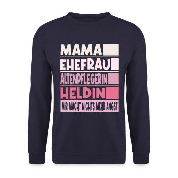 Altenpflegerin Mama Ehefrau Heldin - Unisex Pullover - Navy - Vorne - Alina (178cm) & Michal (187cm)