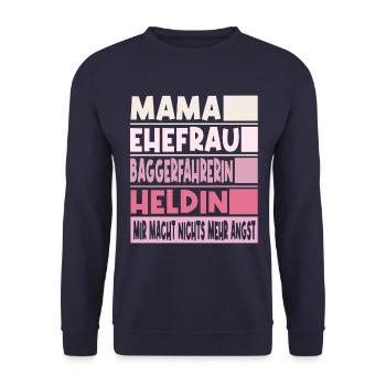 Baggerfahrerin Mama Ehefrau Heldin - Unisex Pullover - Navy - Vorne - Alina (178cm) & Michal (187cm)