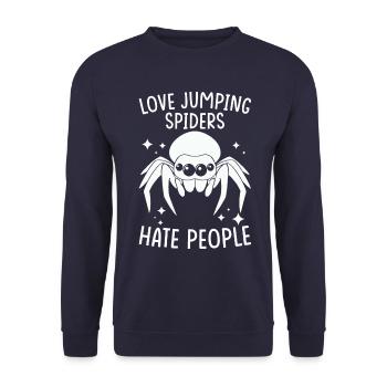 Springspinne Spruch - Unisex Pullover - Navy - Vorne - Alina (178cm) & Michal (187cm)