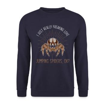 Springspinne Spruch - Unisex Pullover - Navy - Vorne - Alina (178cm) & Michal (187cm)