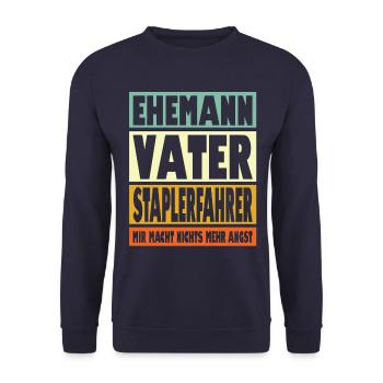 Staplerfahrer Vater Ehemann Held - Unisex Pullover - Navy - Vorne - Alina (178cm) & Michal (187cm)