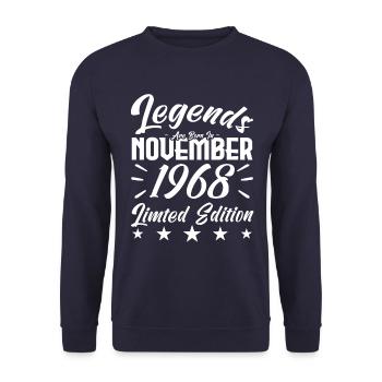 Legenden werden im November 1968 Jubiläumsgeschenk geboren - Unisex Pullover - Navy - Vorne - Alina (178cm) & Michal (187cm)