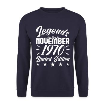 Legenden werden im November 1970 Jubiläumsgeschenk geboren - Unisex Pullover - Navy - Vorne - Alina (178cm) & Michal (187cm)