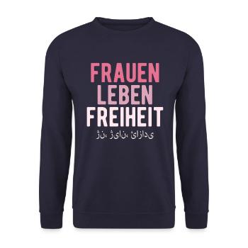 Frauen Leben Freiheit - Unisex Pullover - Navy - Vorne - Alina (178cm) & Michal (187cm)