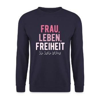 Frau, Leben, Freiheit - Unisex Pullover - Navy - Vorne - Alina (178cm) & Michal (187cm)