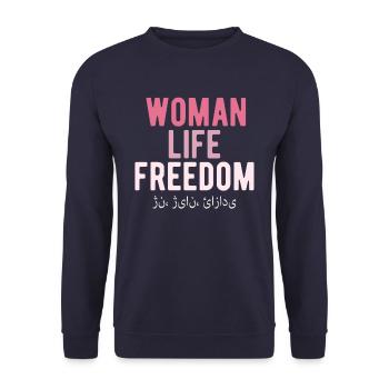 Woman Life Freedom - Unisex Pullover - Navy - Vorne - Alina (178cm) & Michal (187cm)