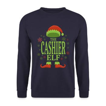 Kassierer Weihnachtself - Unisex Pullover - Navy - Vorne - Alina (178cm) & Michal (187cm)