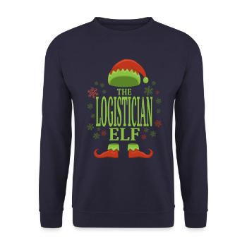Logistiker Weihnachtself - Unisex Pullover - Navy - Vorne - Alina (178cm) & Michal (187cm)