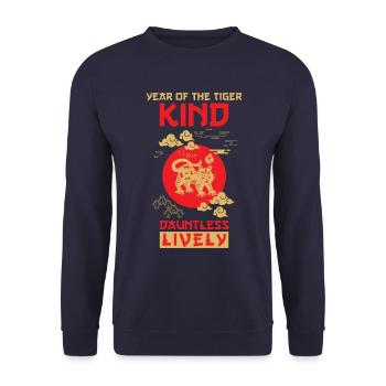 Tiger Chinesisches Tierkreiszeichen - Unisex Pullover - Navy - Vorne - Alina (178cm) & Michal (187cm)