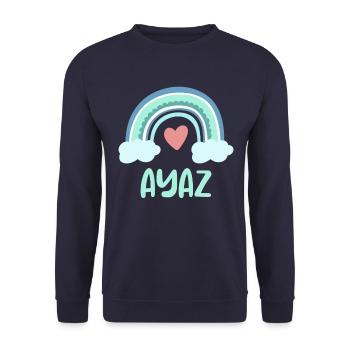 Ayaz Name Regenbogen Baby - Unisex Pullover - Navy - Vorne - Alina (178cm) & Michal (187cm)