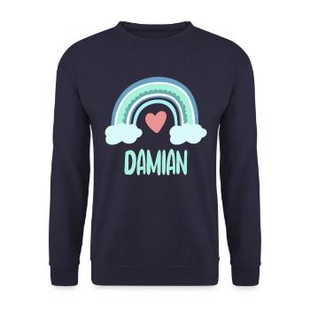 Damian Name Regenbogen Baby - Unisex Pullover - Navy - Vorne - Alina (178cm) & Michal (187cm)