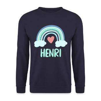 Henri Name Regenbogen Baby - Unisex Pullover - Navy - Vorne - Alina (178cm) & Michal (187cm)