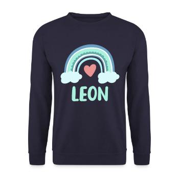 Leon Name Regenbogen Baby - Unisex Pullover - Navy - Vorne - Alina (178cm) & Michal (187cm)
