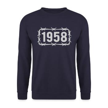 Geburtstag Jahrgang 1958 Stacheldraht - Unisex Pullover - Navy - Vorne - Alina (178cm) & Michal (187cm)