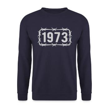 Geburtstag Jahrgang 1973 Stacheldraht - Unisex Pullover - Navy - Vorne - Alina (178cm) & Michal (187cm)