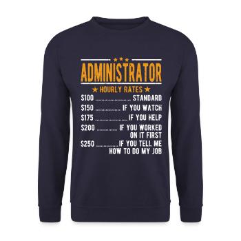 Administrator Stundenlohn - Unisex Pullover - Navy - Vorne - Alina (178cm) & Michal (187cm)