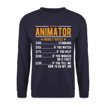 Animator Stundenlohn - Unisex Pullover - Navy - Vorne - Alina (178cm) & Michal (187cm)