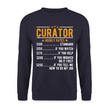 Kurator Stundenlohn - Unisex Pullover - Navy - Vorne - Alina (178cm) & Michal (187cm)