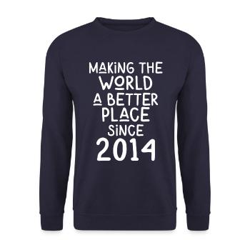 Making the World a better place since 2014 - Unisex Sweatshirt - navy - Front - Alina (178cm) & Michal (187cm)