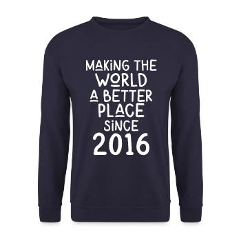 Making the World a better place since 2016 - Unisex Sweatshirt - navy - Front - Alina (178cm) & Michal (187cm)